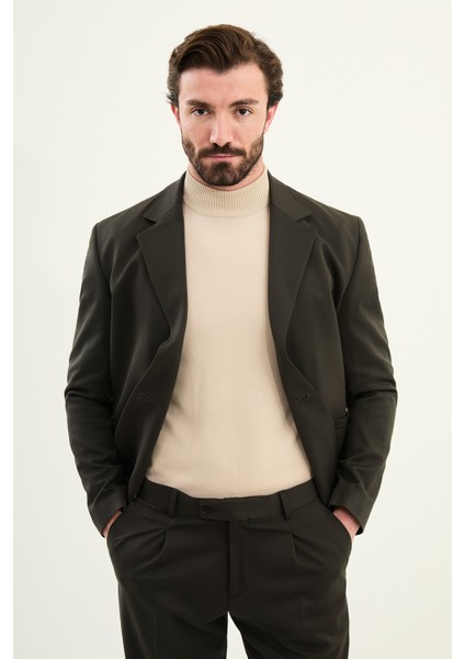 Düz Oversize Mono Yaka Kruvaze Erkek Takım Elbise fırsatları