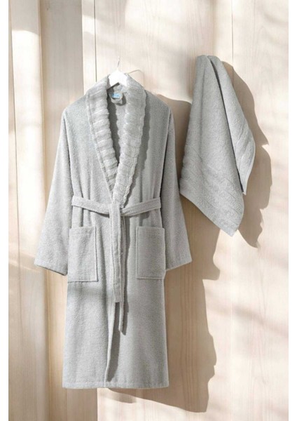 Aqualoom Lüx Bornoz ve Havlu Seti &#37;100 Pamuklu Açık Gri fiyatları