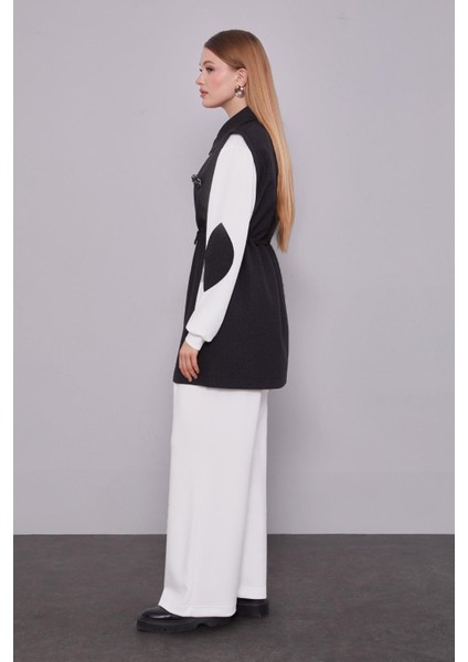 Siyah Kendinden Desenli Yelekli Üçlü Takım modelleri