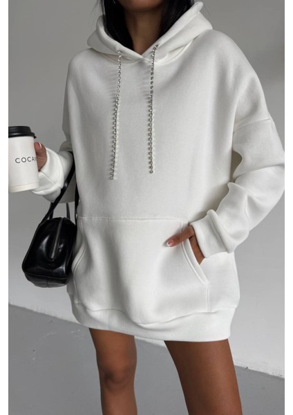 Kadın Kapüşonlu Taş Detaylı Sweatshirt Elbise