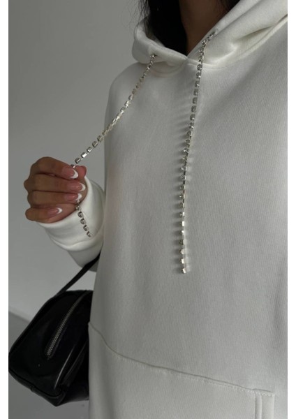 Kadın Kapüşonlu Taş Detaylı Sweatshirt Elbise fiyatları