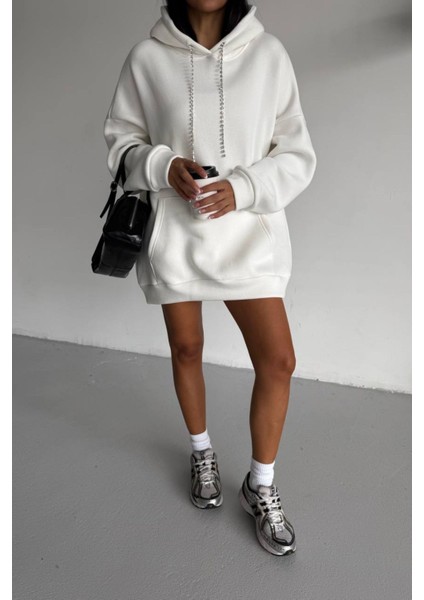 Kadın Kapüşonlu Taş Detaylı Sweatshirt Elbise modelleri