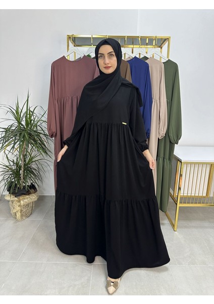 Iki Kat Büzgülü Elbise ve Şallı Takım .hijap ,abaya (Hac ve Umre Için Uygundur) Siyah fiyatları