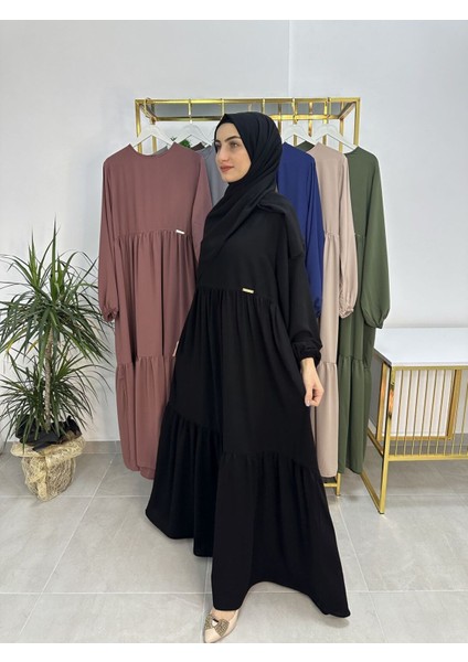 Iki Kat Büzgülü Elbise ve Şallı Takım .hijap ,abaya (Hac ve Umre Için Uygundur) Siyah modelleri