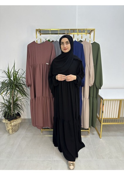 Iki Kat Büzgülü Elbise ve Şallı Takım .hijap ,abaya (Hac ve Umre Için Uygundur) Siyah fırsatları
