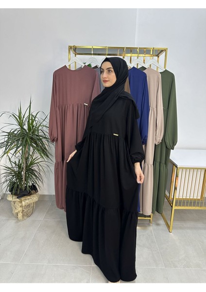 Iki Kat Büzgülü Elbise ve Şallı Takım .hijap ,abaya (Hac ve Umre Için Uygundur) Siyah indirimleri