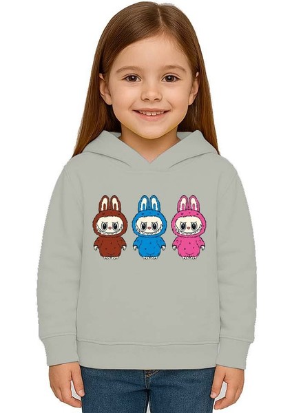 Unisex Baskılı Çocuk Swaetshirt Labubu Baskılı Kapüşonlu 3 Iplik Şardonlu modelleri
