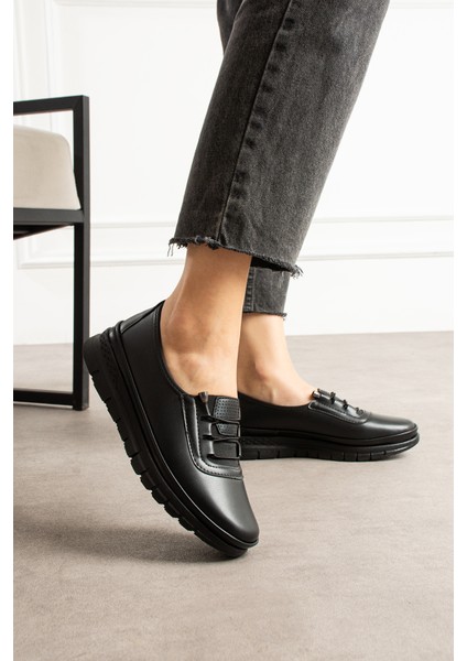 Kadın Siyah Lastikli Esnek Rahat Anne Ayakkabısı Ortopedik Anne Babet Günlük Ayakkabı fiyatları