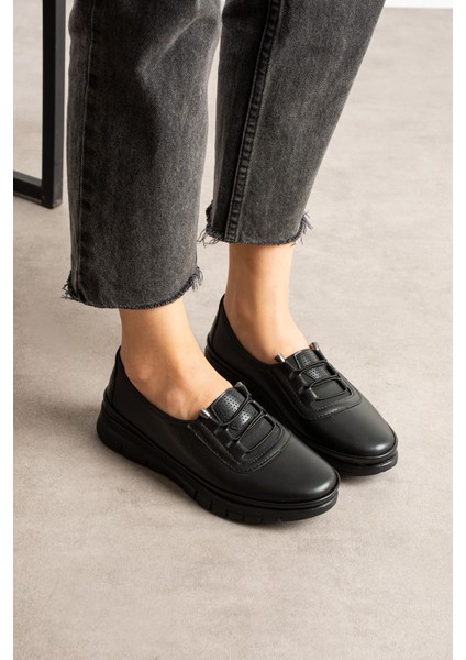 Kadın Siyah Lastikli Esnek Rahat Anne Ayakkabısı Ortopedik Anne Babet Günlük Ayakkabı modelleri