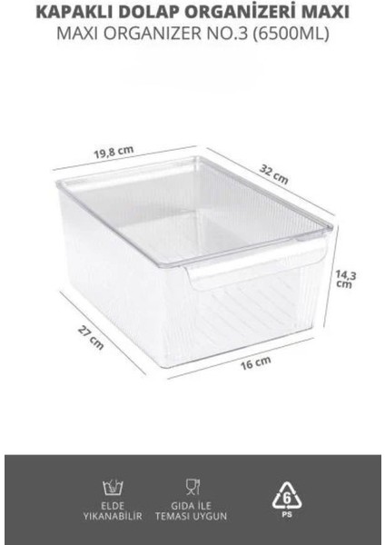 Kapaklı Şeffaf Buzdolabı Organizeri ve Saklama Kabı 6500ML