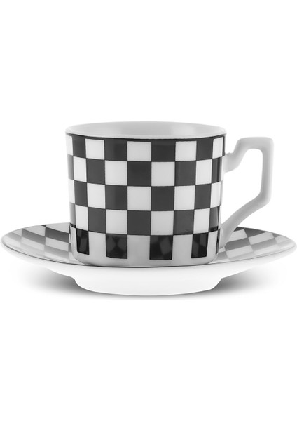 Geometrik 6 Kişilik Kahve Fincan Takımı 90 ml Siyah Beyaz fiyatları