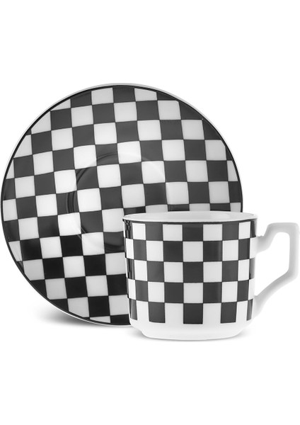 Geometrik 6 Kişilik Kahve Fincan Takımı 90 ml Siyah Beyaz fırsatları
