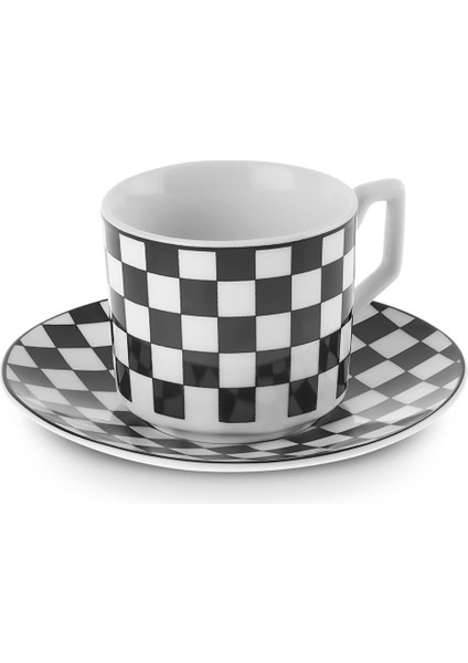 Geometrik 6 Kişilik Kahve Fincan Takımı 90 ml Siyah Beyaz