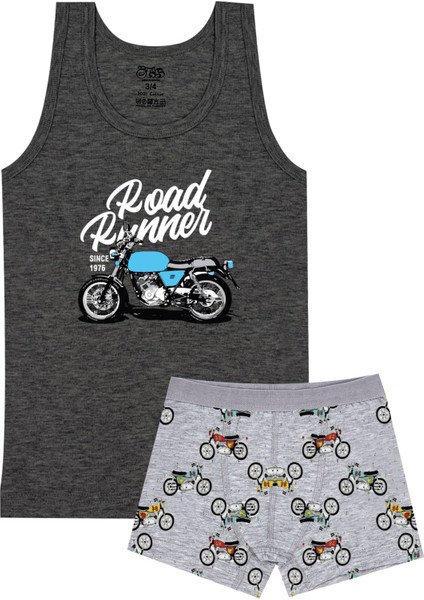 Erkek Çocuk Atlet Boxer Likralı Antrasit Motosiklet (%96 Pamuk - %4 Elastan)