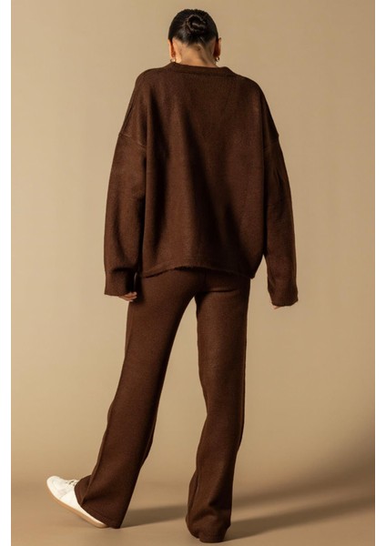 V Yaka Hırka Pantolon Triko Takım Kahve 9368-TK indirimleri