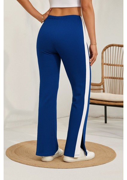 Kadın Yüksek Bel Yan Şerit Detaylı Yırtmaçlı Viskon Iki Iplik Pantolon modelleri