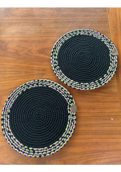 Tekstil Siyah Desenli Yuvarlak 2’li Supla Seti – Şık Masa Sunumları Için modelleri