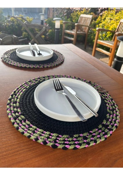 Tekstil Siyah Desenli Yuvarlak 2’li Supla Seti – Şık Masa Sunumları Için indirimleri