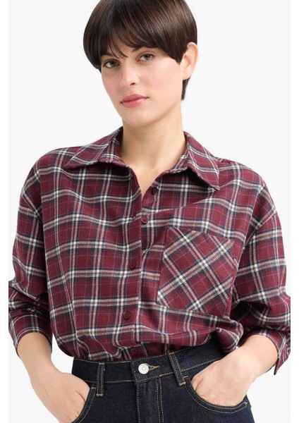 Overshirt Fit Gömlek Yaka Kareli Flanel Uzun Kollu Gömlek G3613AX25AU