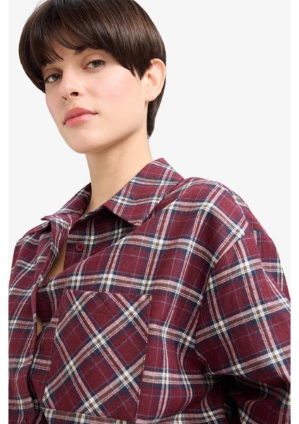 Overshirt Fit Gömlek Yaka Kareli Flanel Uzun Kollu Gömlek G3613AX25AU indirimleri