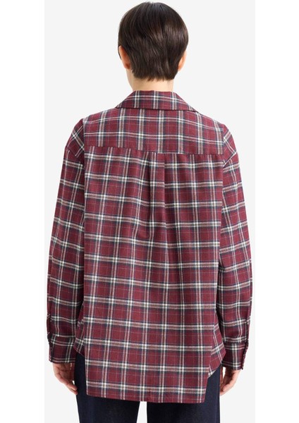 Overshirt Fit Gömlek Yaka Kareli Flanel Uzun Kollu Gömlek G3613AX25AU