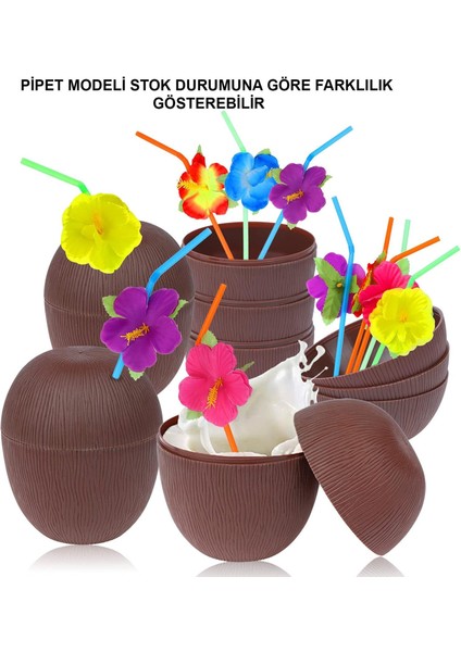 Hindistan Cevizi Hawaii Luau Ha Pipetli Içecek Kabı Bardak 10X13 cm 1 Adet