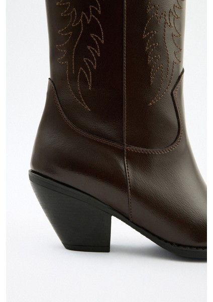 Çizme 2523 - İşlemeli Kovboy Acı Kahve Kadın Çizme modelleri