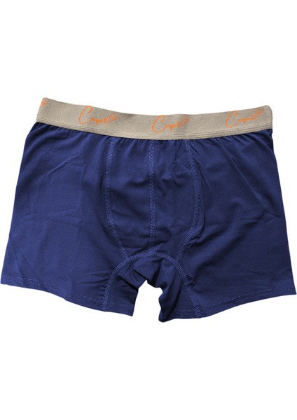 %100 Pamuklu Likralı Saks Mavi Penye Boxer