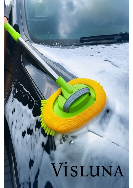 Araba Yıkama Fırçası, Araba Mopu, 1 Adet Yedek Bezli Paspas Jant Temizleme Fırçası