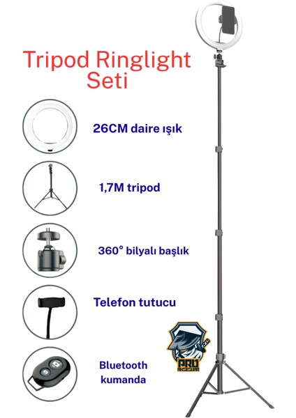 Bluetooth Kumandalı Tripodlu Telefon Tutucu + Ring Light — 360° Döner, Ayarlanabilir Boy, Selfie & Canlı Yayın