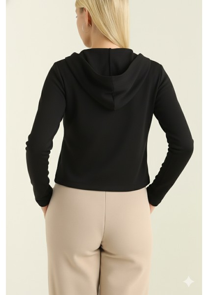 Kadın Kapüşonlu Fermuarlı Siyah Ceket | Parmak Geçme & Gizli Cep Detaylı | %100 Pamuk | Dar Kalıp fiyatları