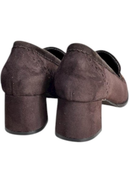 Kahve Hakiki Deri Süet Püskül Detay Topuklu Ayakkabı modelleri