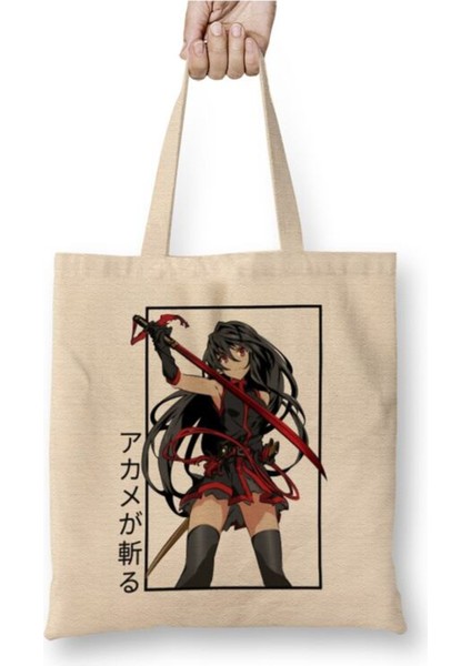 Akame Ga Kill Beyaz Bez Çanta Uzun Saplı Alışveriş Çantası Plaj Çantası