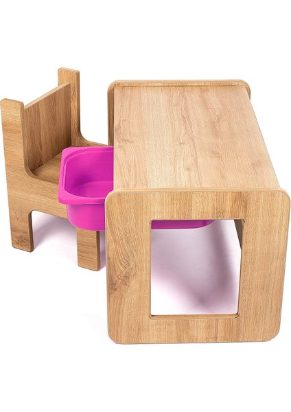 Tek Kişilik Çocuk Oyun, Aktivite ve Etkinlik Masası, Ceviz-Lila, 18MM 1.sınıf Mdf