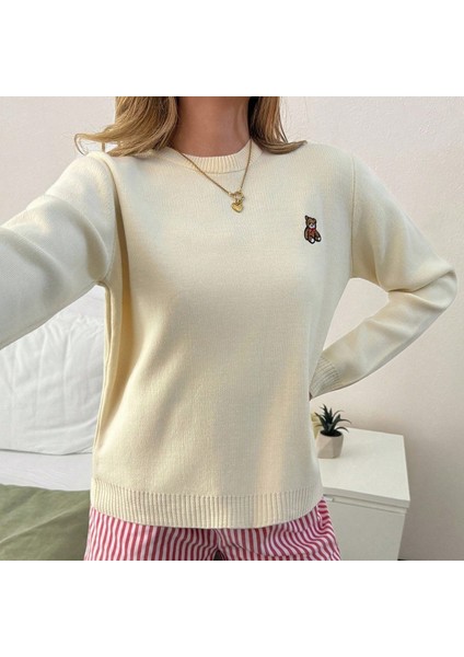 Kadın Bisiklet Yaka Ayıcık Işlemeli Triko Kazak fiyatları