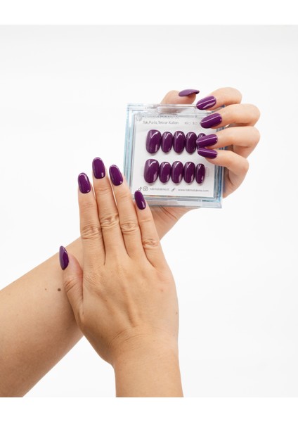 10'lu Mor Kısa Oval TT1231 Tekrar Kullanılabilir El Yapımı Protez Takma Tırnak - Mor-L