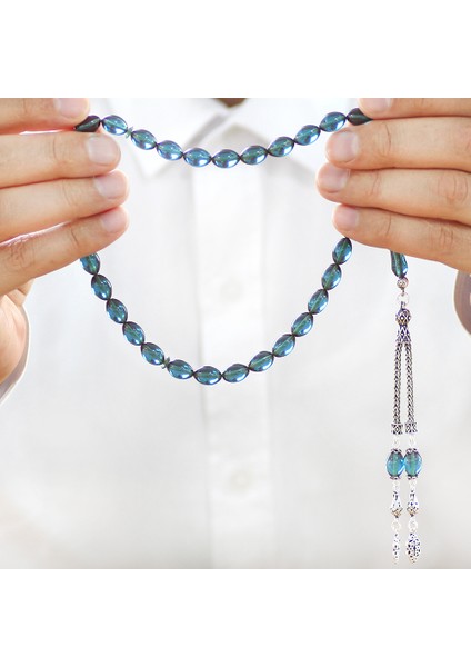 925 Ayar Gümüş Çift Püsküllü Arpa Kesim Turkuaz Ateş Kehribar Tesbih modelleri