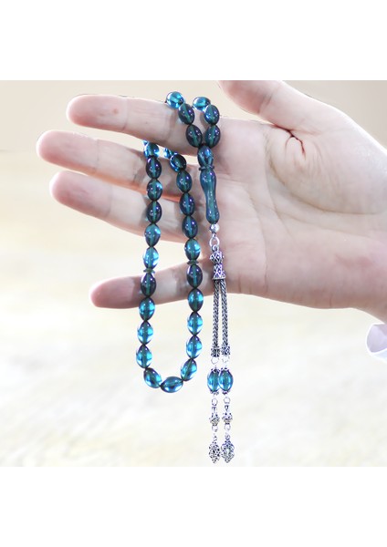 925 Ayar Gümüş Çift Püsküllü Arpa Kesim Turkuaz Ateş Kehribar Tesbih fırsatları