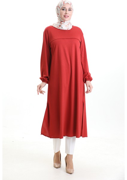 Yandan Yırtmaçlı Uzun Tunik 4104-09 Kiremit fiyatları