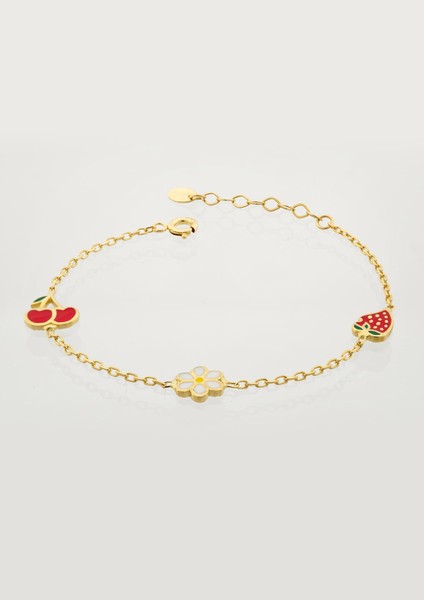 Altın Mineli Çocuk Bilekliği - Kiraz, Papatya, Çilek Figürlü modelleri