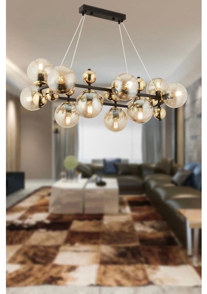 12LI Dikdörtgen Camlı Gold Modern Avize