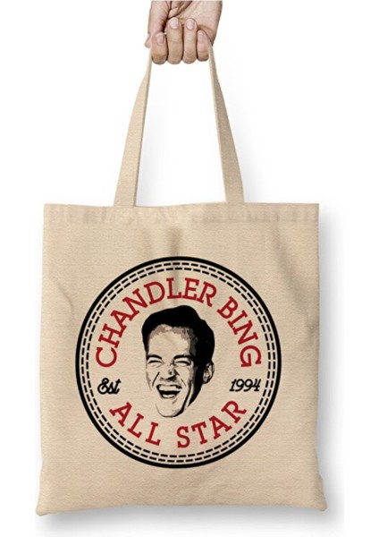 Chandler Bing Friends All Star Beyaz Bez Çanta Uzun Saplı Alışveriş Çantası