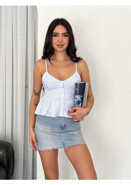 Askılı Dekolte Detaylı Crop - Açık Mavi -Vlmr indirimleri