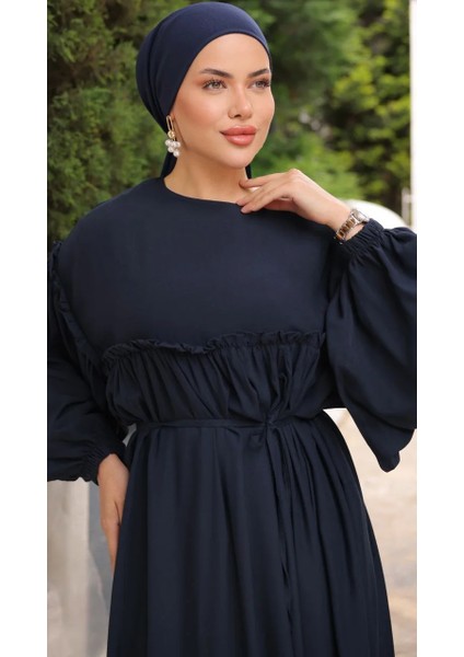 Robalı Büzgülü Oversize Elbise 5093