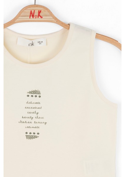 08-14 Yaş Kız Çocuk Vizon-Krem Taos Etekli Üçlü Takım - Vizon-Krem