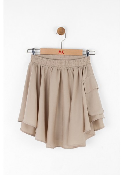 08-14 Yaş Kız Çocuk Vizon-Krem Taos Etekli Üçlü Takım - Vizon-Krem