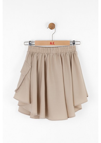 08-14 Yaş Kız Çocuk Vizon-Krem Taos Etekli Üçlü Takım - Vizon-Krem