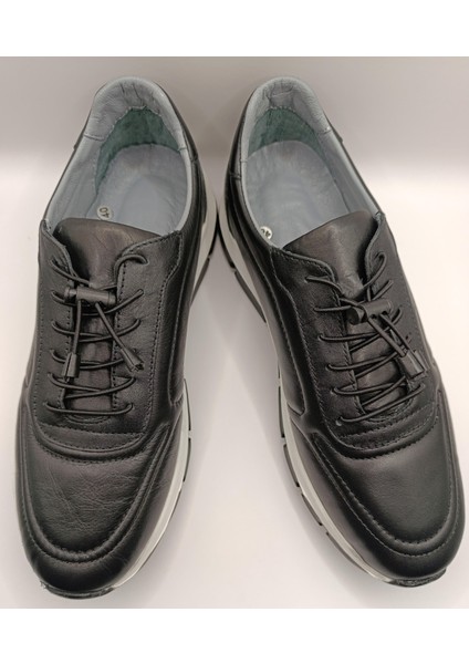 Hakiki Deri Lastikli Bağcıklı Çok Rahat ve Şık Eva Taban Günlük Sneaker Spor Ayakkabı