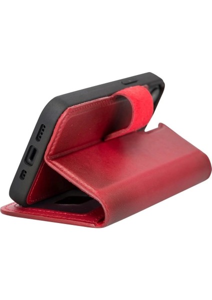 Apple iPhone 13 Mini Uyumlu Deri Cüzdanlı Kılıf V4EF Kırmızı modelleri