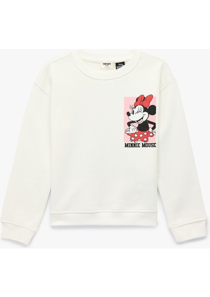 Minnie Mouse Baskılı Uzun Kollu Bisiklet Yaka Lisanslı Sweatshirt